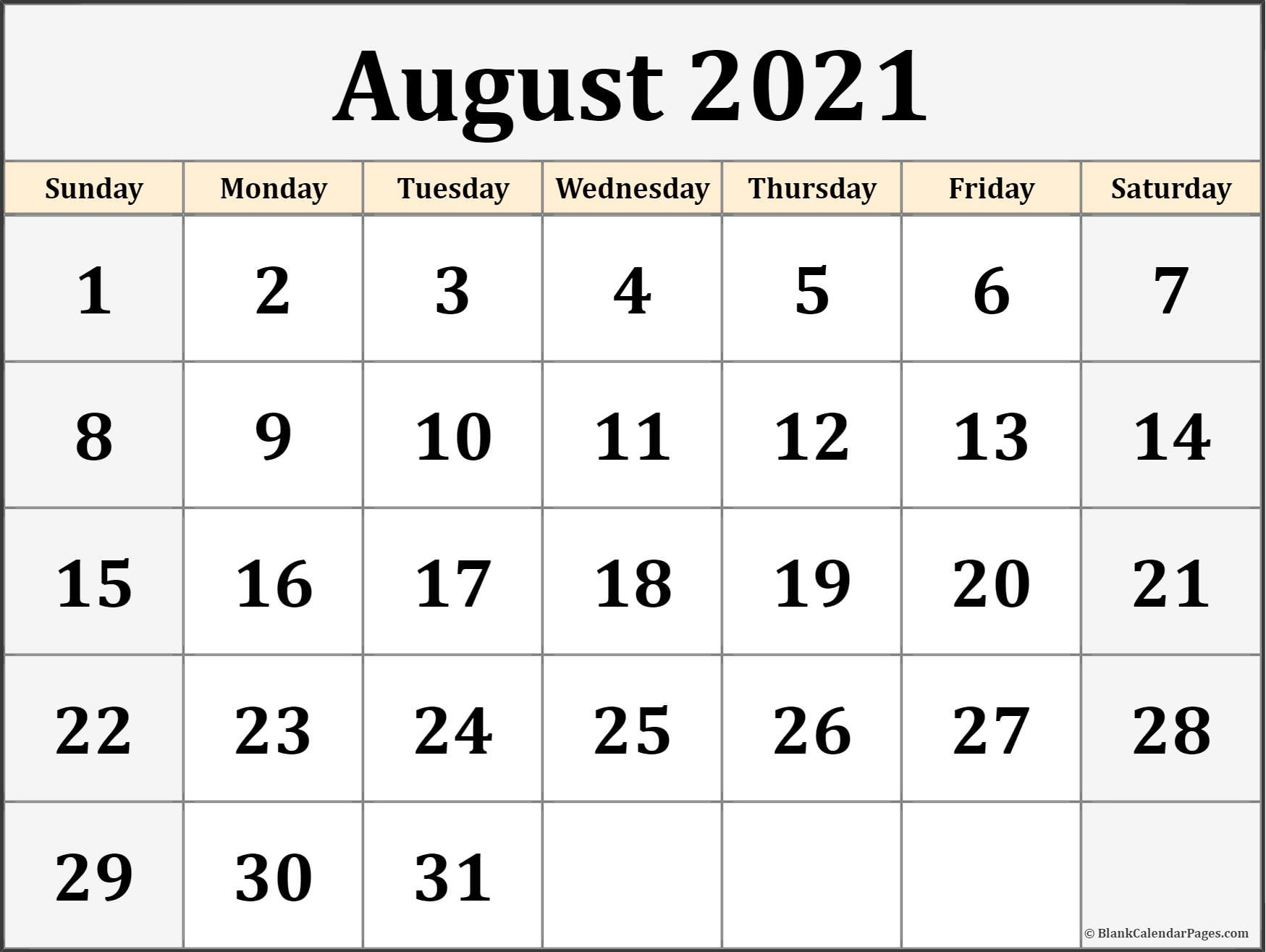 Free Printable Calendar August 2021