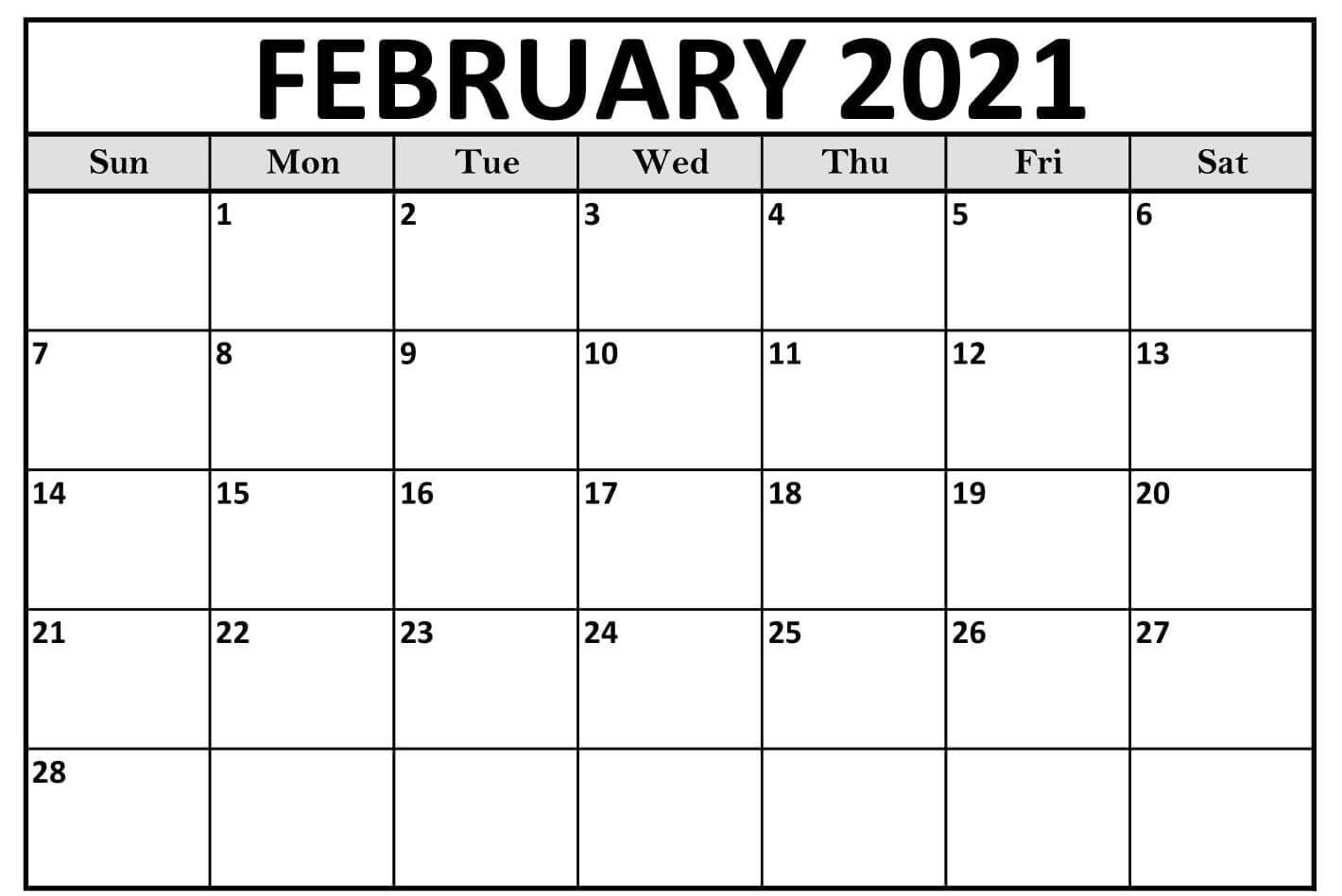 February 2021 Calendar Printable Pdf