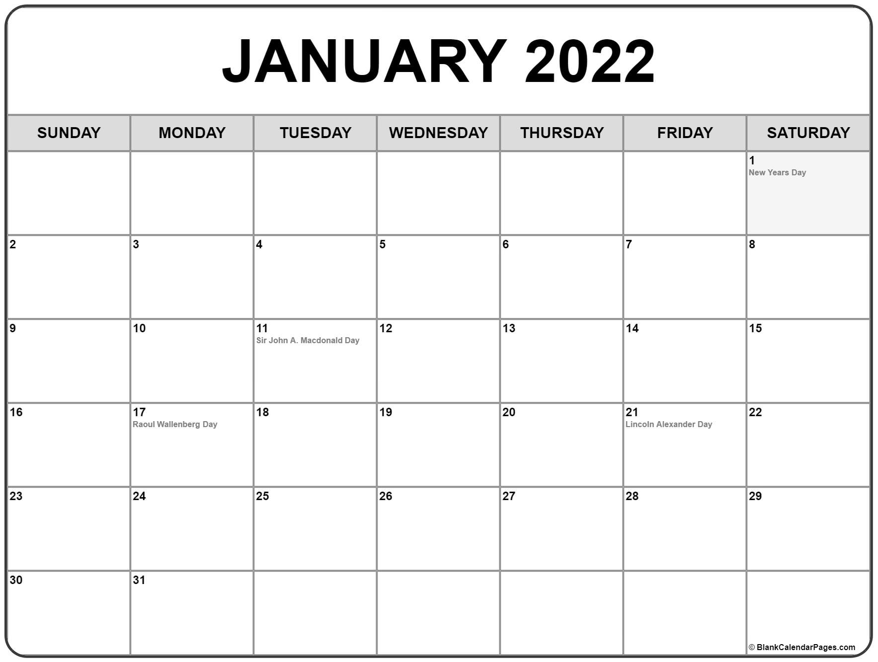 January 2022 Printable Calendar 2022