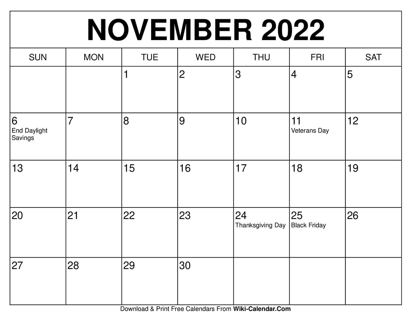 2022 November Printable Calendar