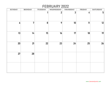 Blank February 2022 Calendar Printable