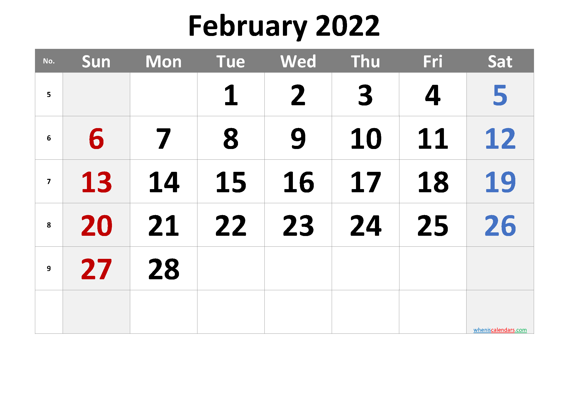 Printable Calendar For February 2022