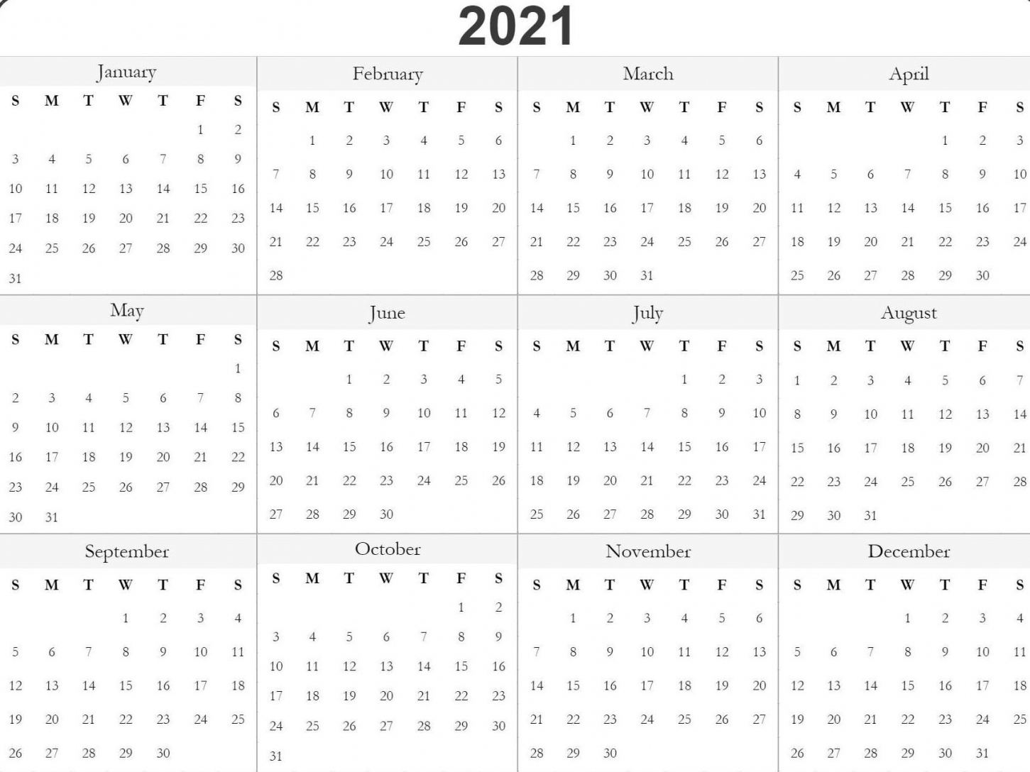 2021 Monthly Calendar With Holidays