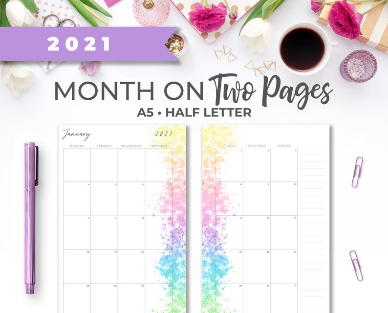 2021 Half Page Calendar Printable