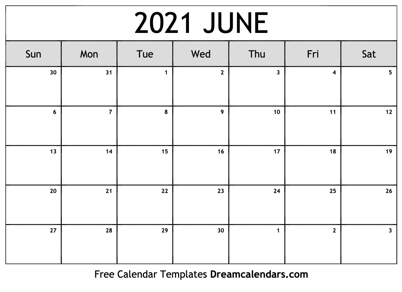 June And July 2021 Calendar