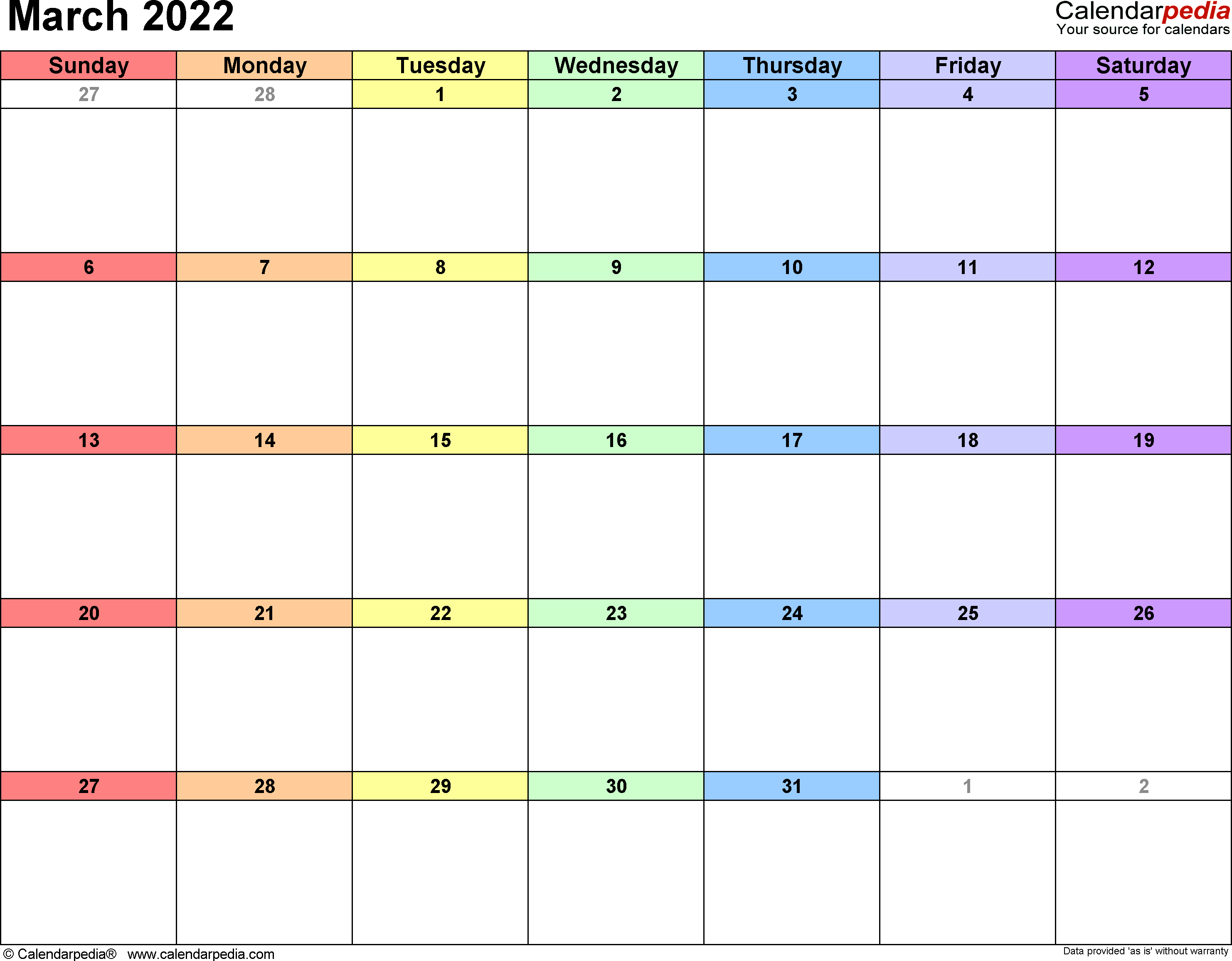 Printable Monthly Calendar Template 2022