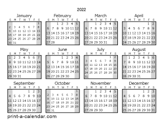 2022 Printable Monthly Calendar Free