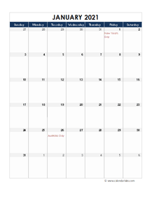 Free Printable 2021 Calendar With Holidays Australia