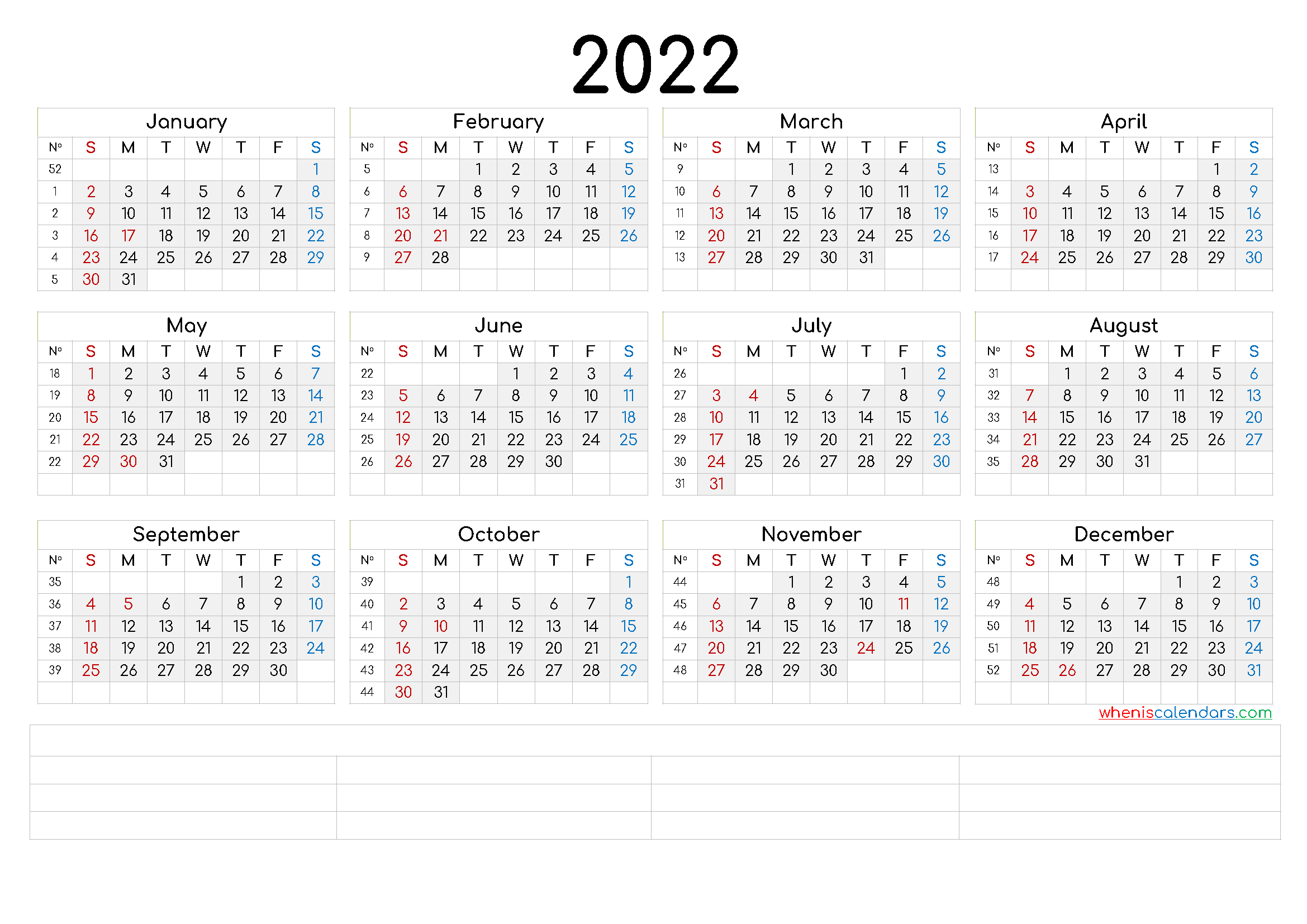 Printable Calendar Sheets 2022