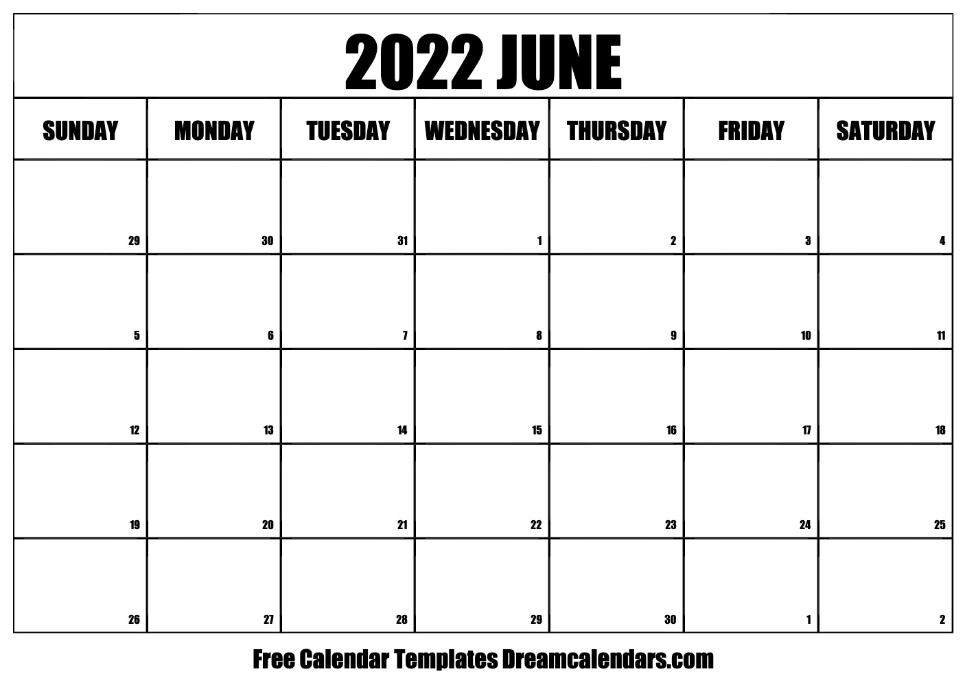 June 2022 Calendar Printable