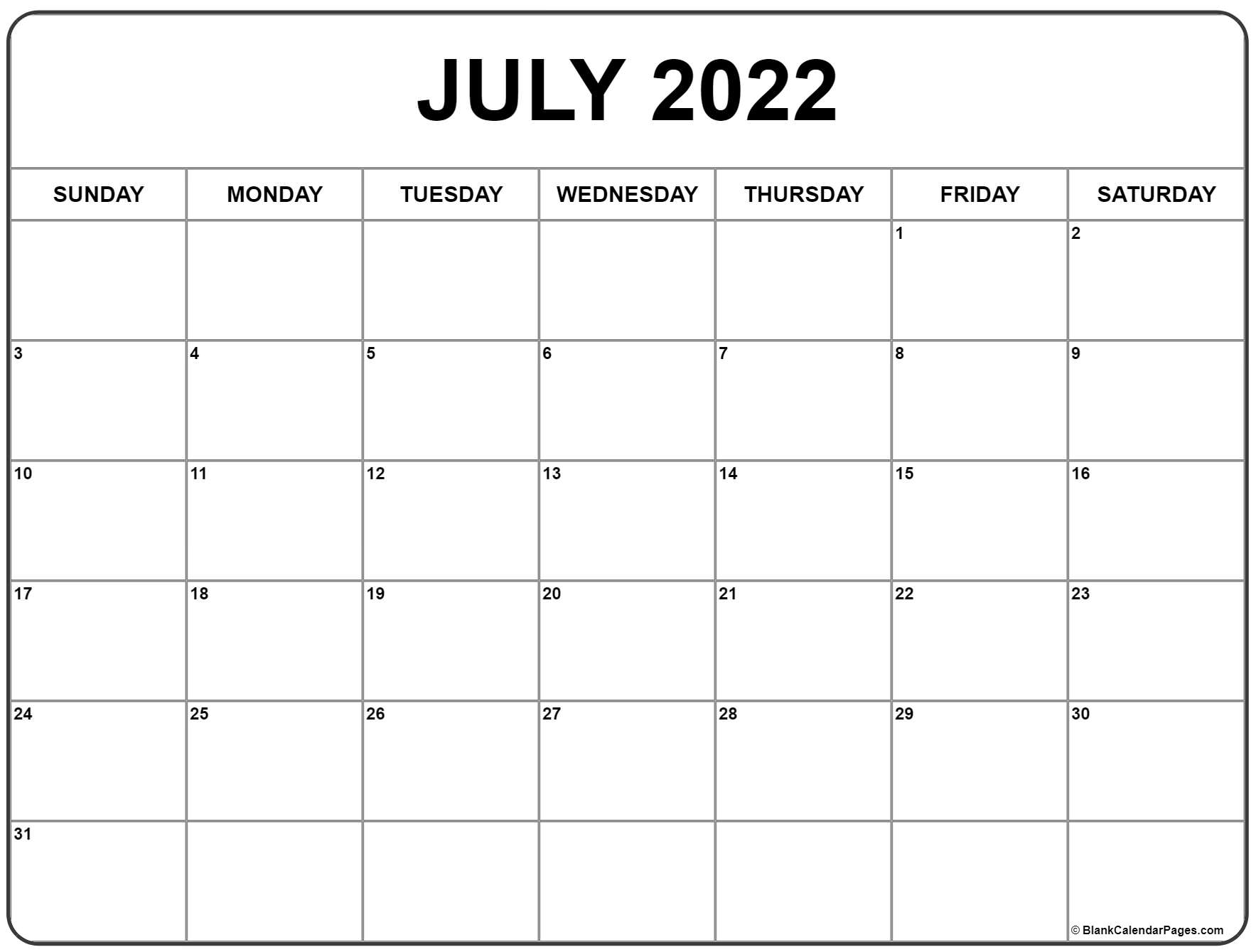 Blank Printable Monthly Calendar 2022