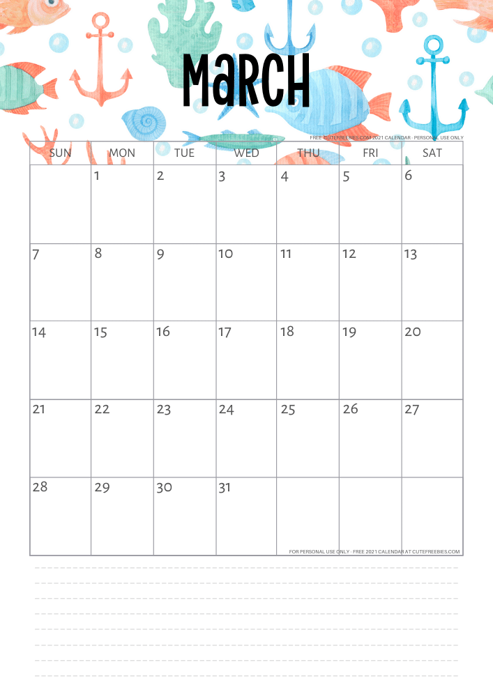 Calendar March 2021 Printable