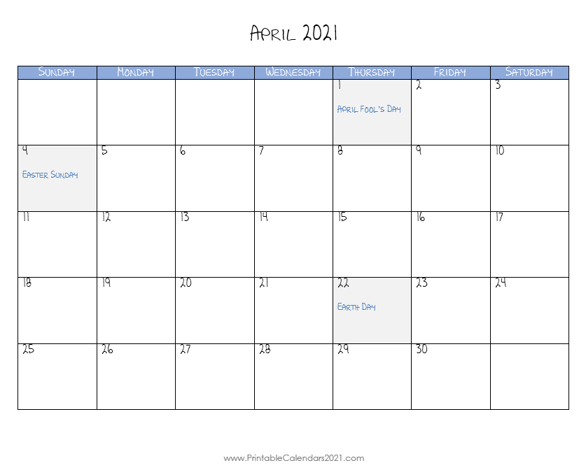 April 2021 Printable Calendar With Holidays