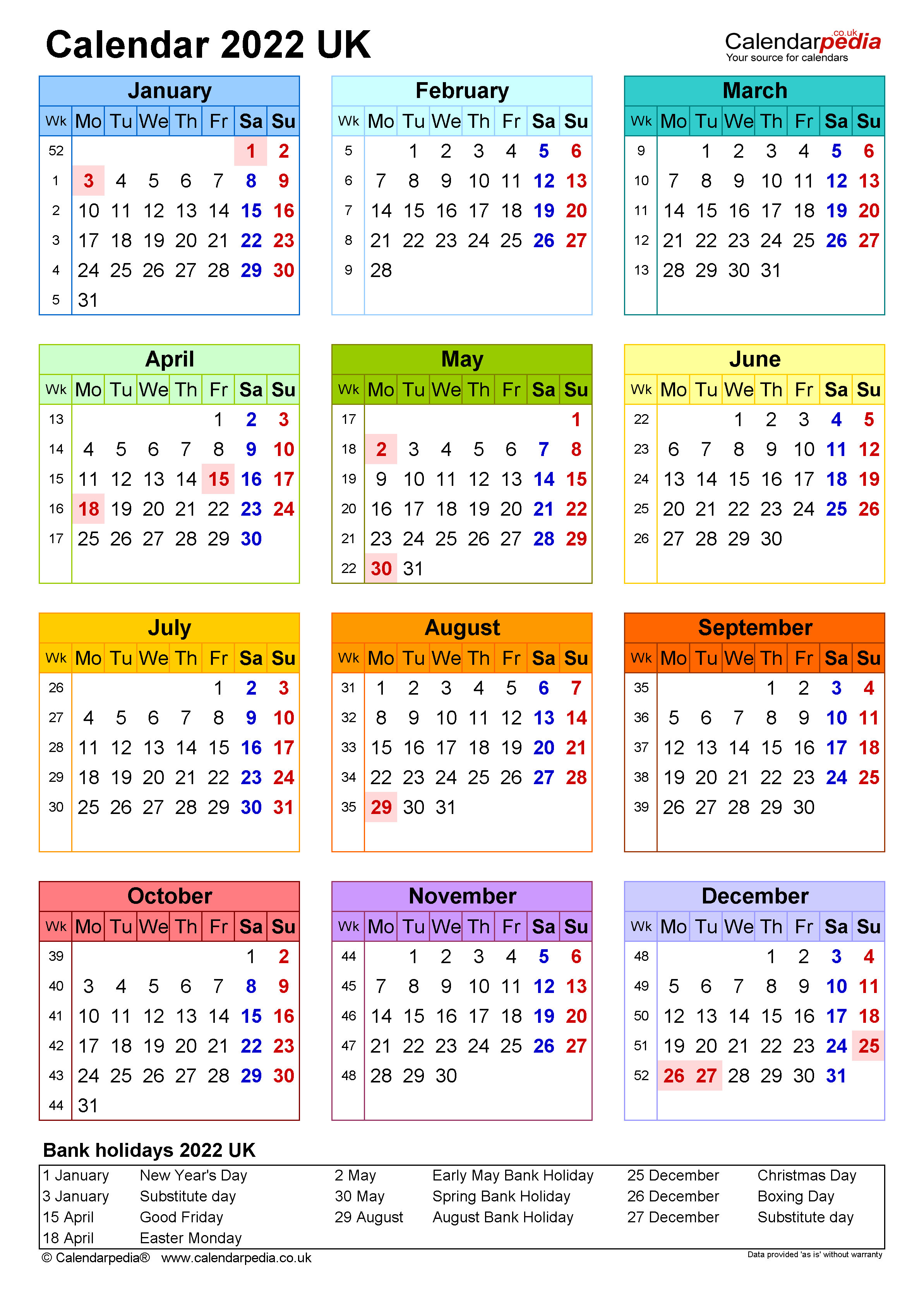 Printable Large Calendar 2022