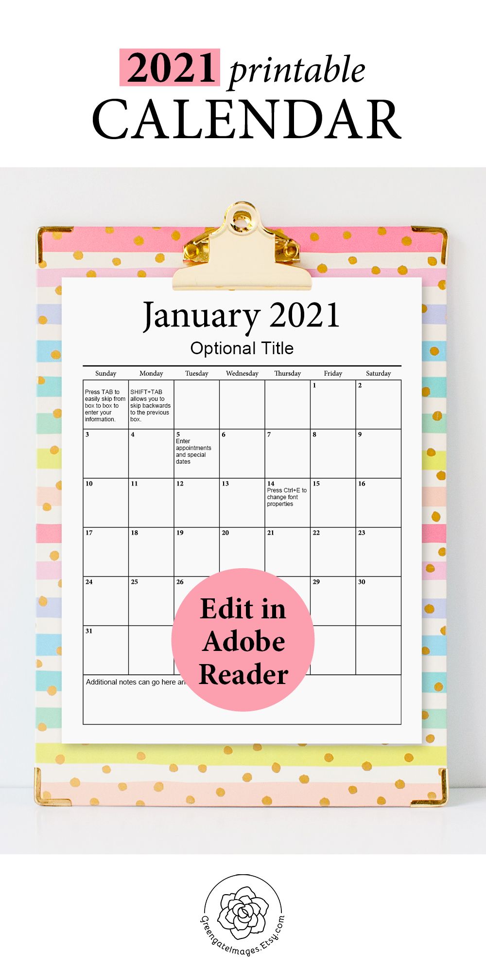 2021 Calendar Printable Pdf Vertical