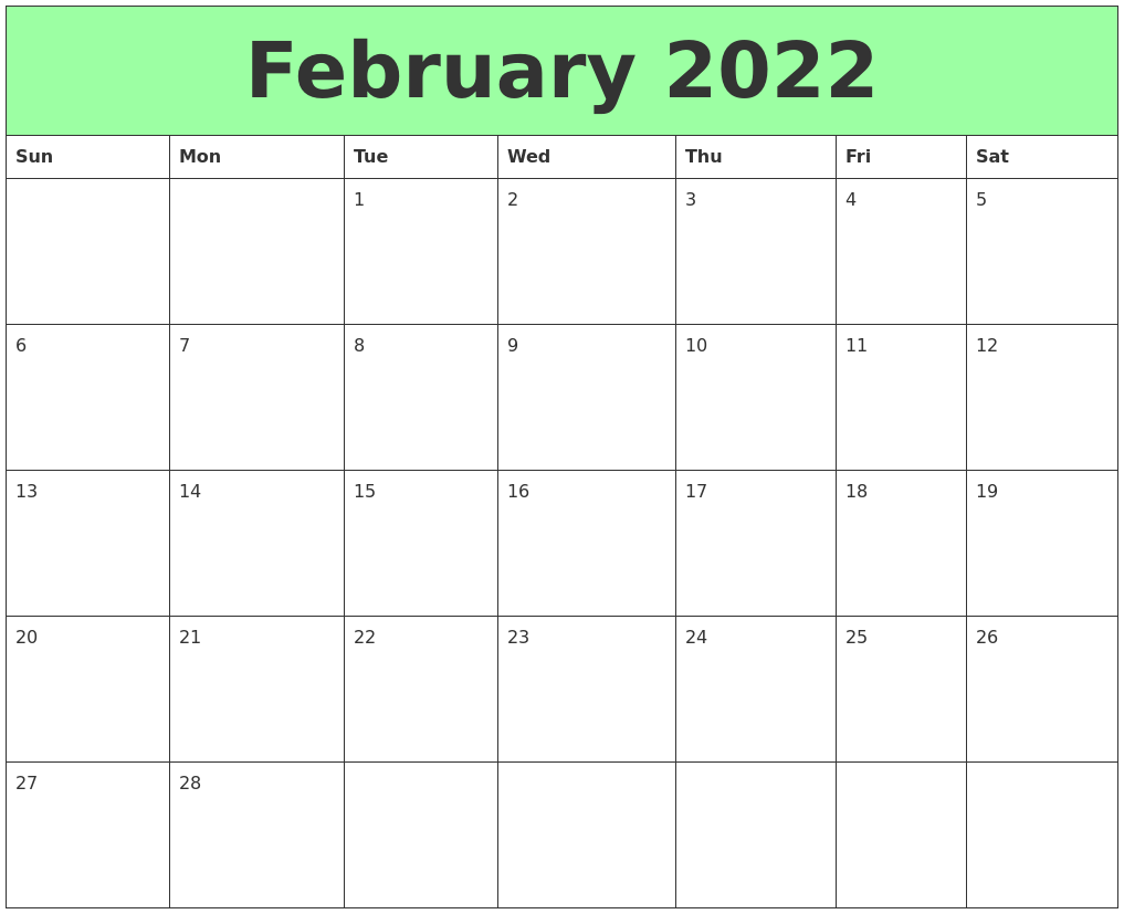 Free Printable Calendar 2022 February