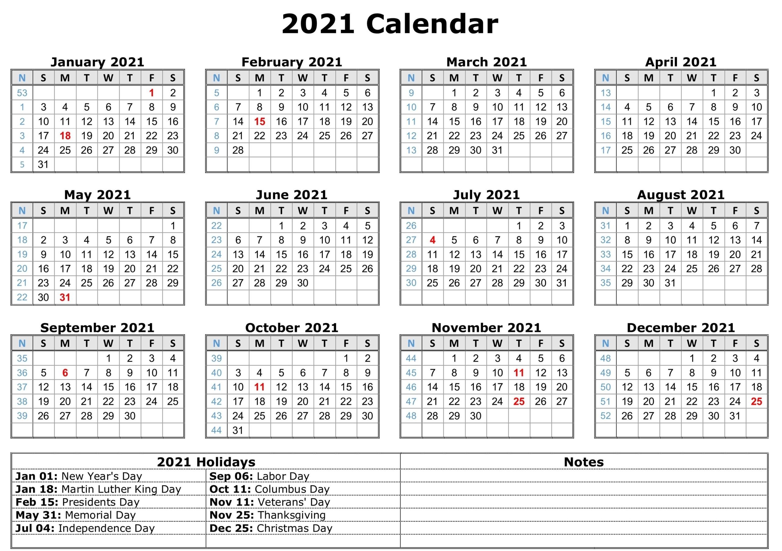 Calendar 2021 Printable With Holidays Canada