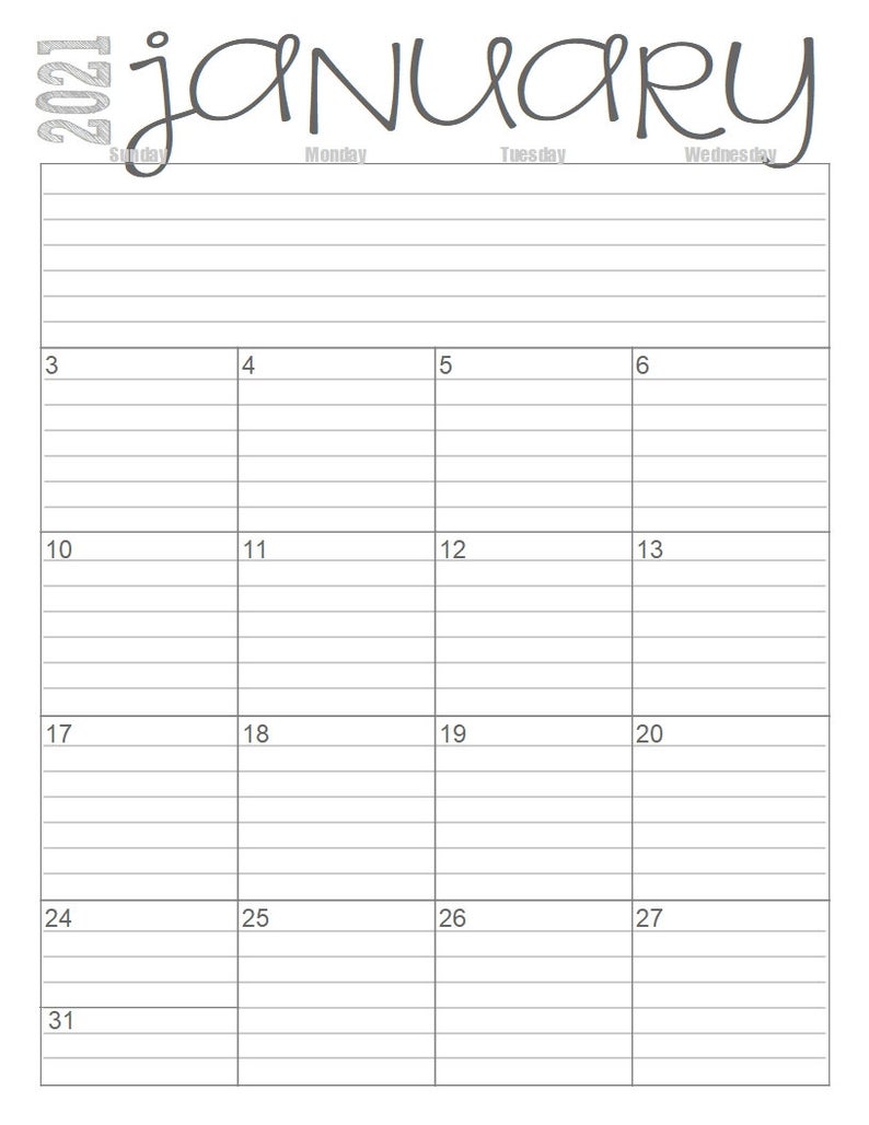 Printable 2 Page Monthly Calendar 2021