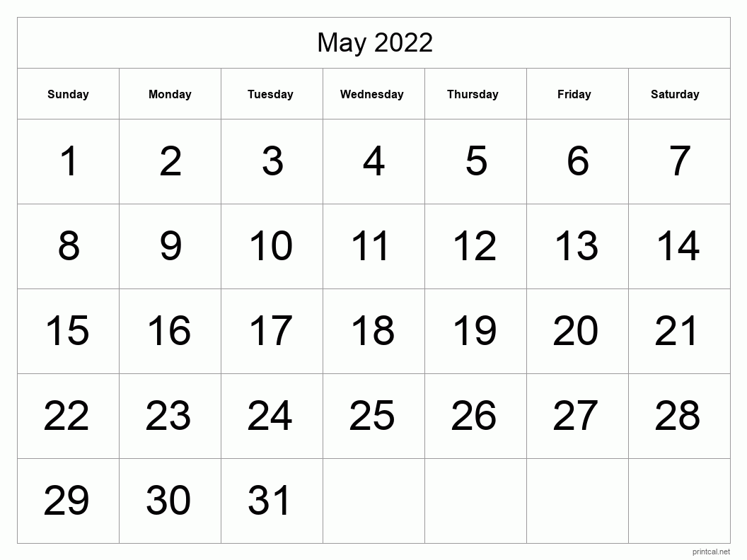 May 2022 Printable Calendar