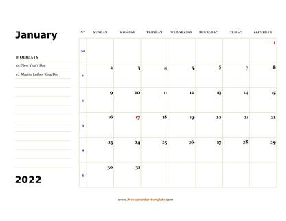 2022 Monthly Calendar Printable Free