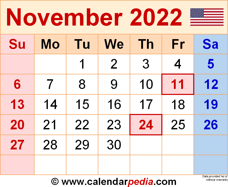 2022 Calendar November Printable