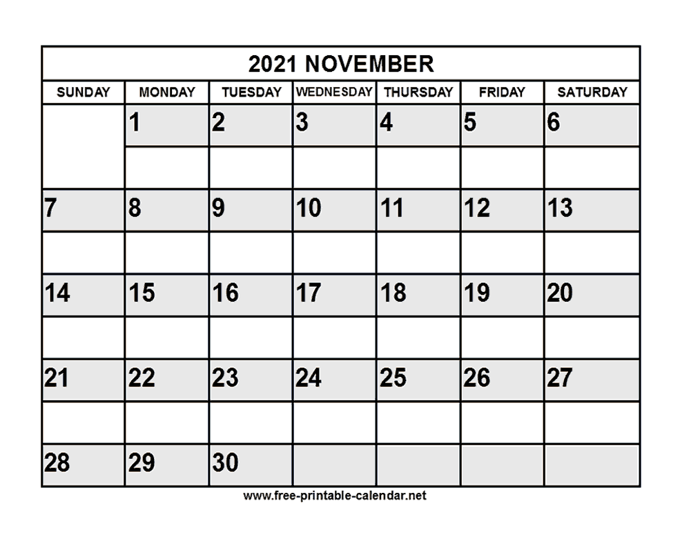 November 2021 Calendar Printable Free