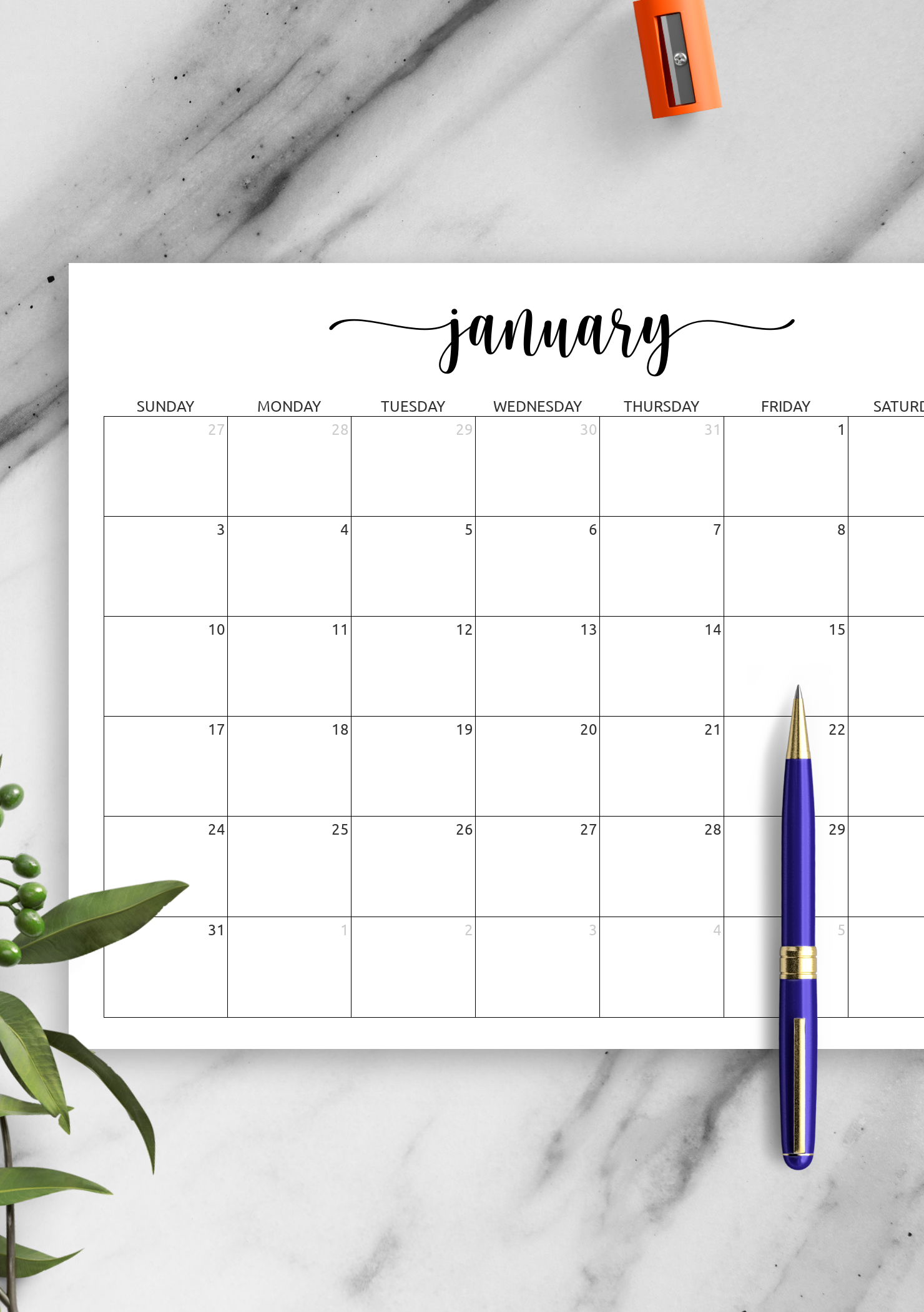Printable Blank Calendar Template Pdf