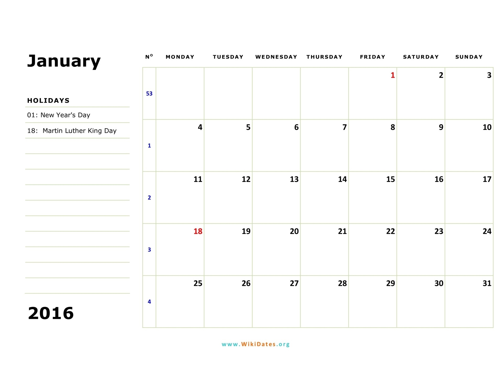 Printable Calendar Starting Monday
