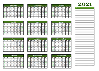 One Page 2021 Calendar Printable