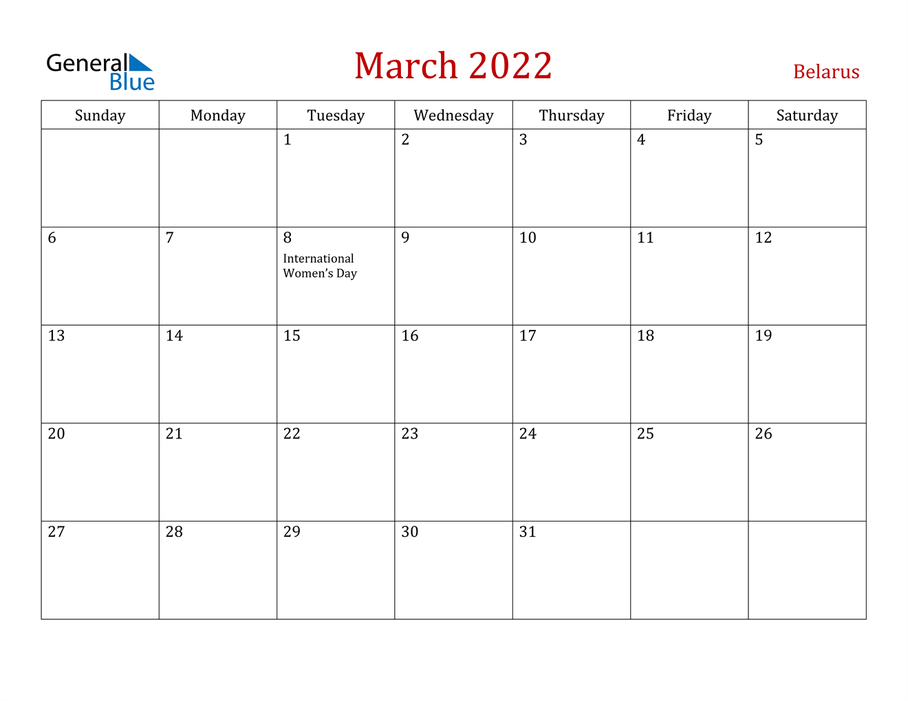 Printable Calendar 2022 March