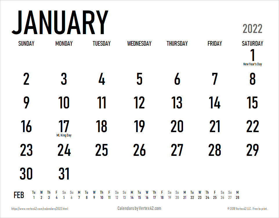 Printable Calendar 2022