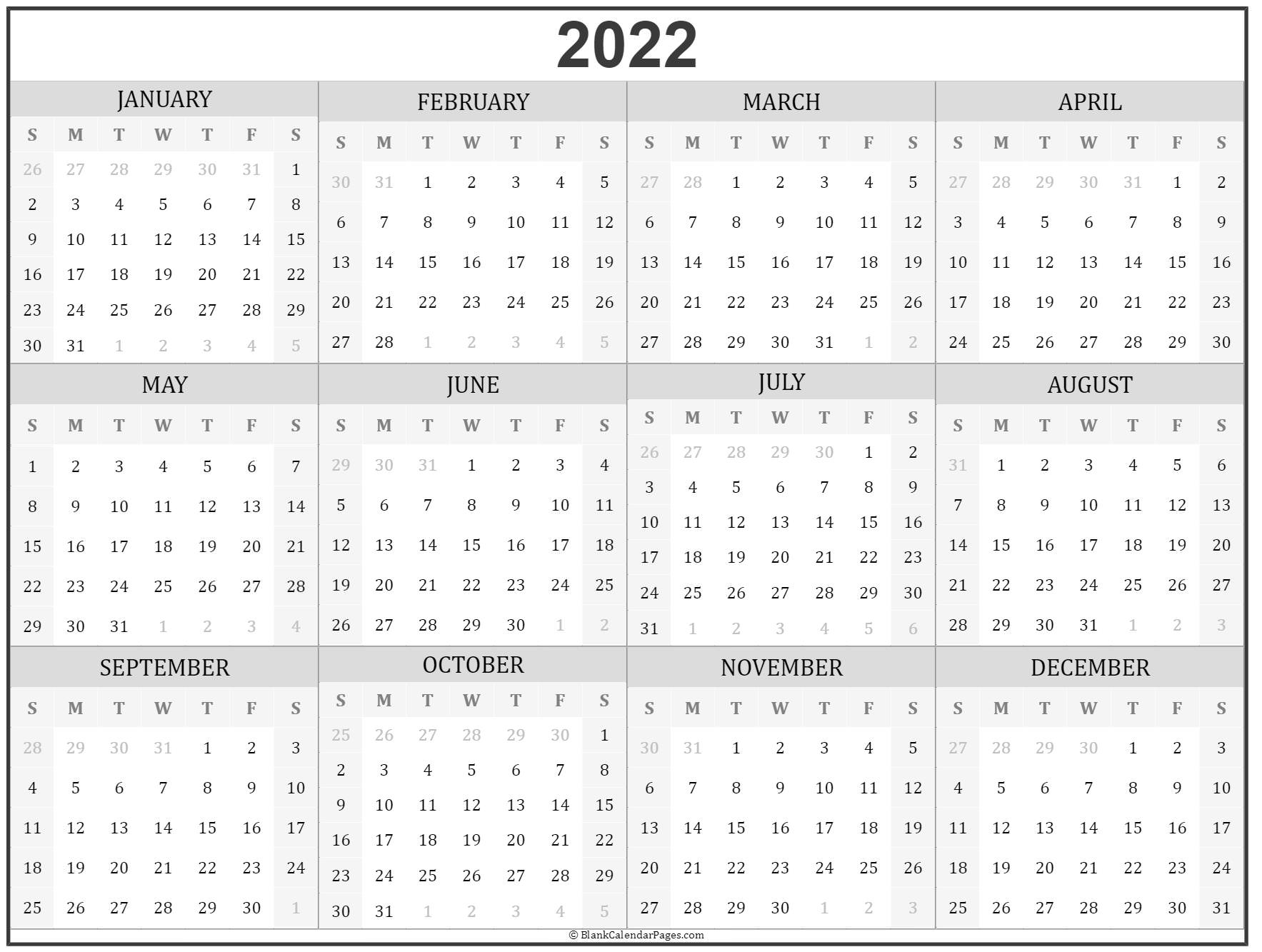 Printable 2022 Calendar Template