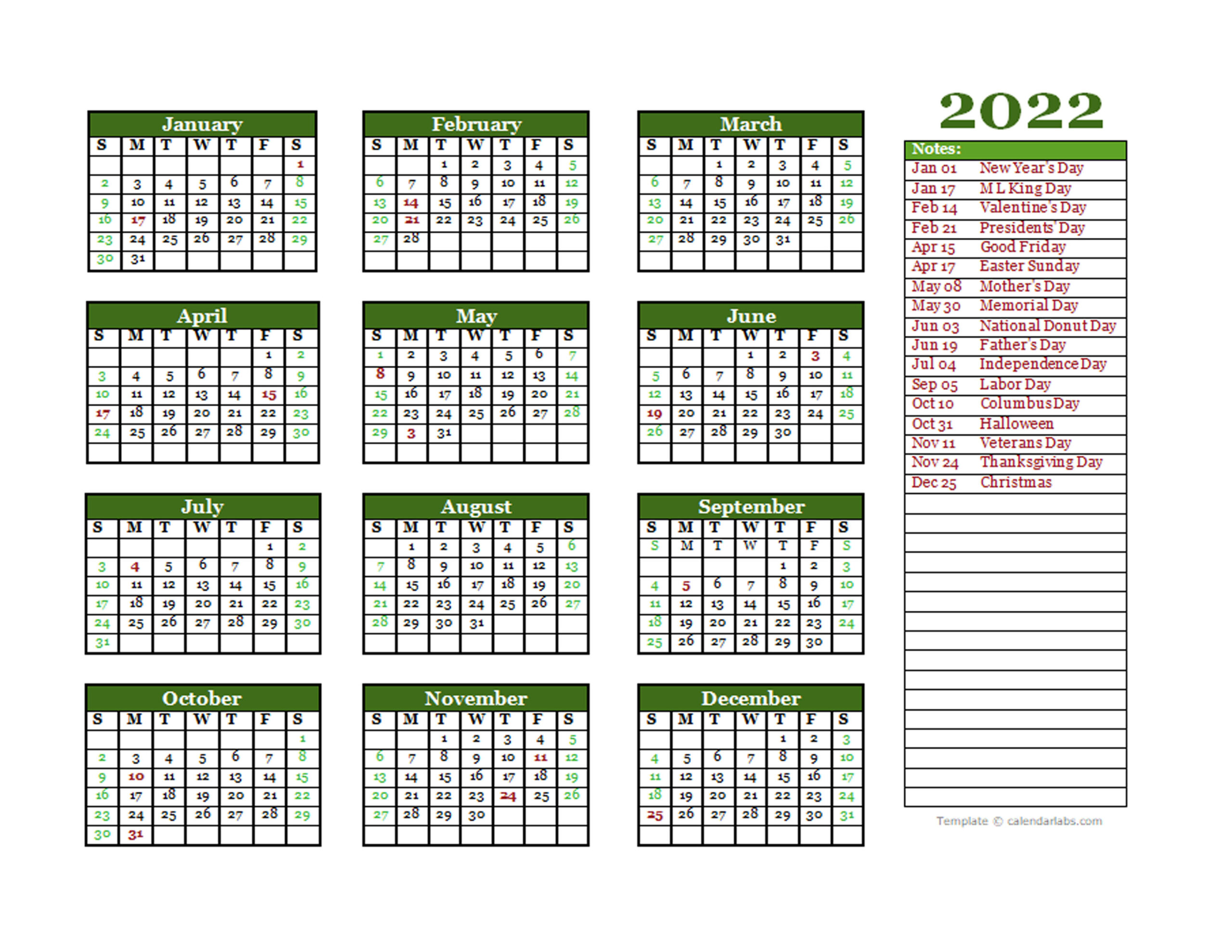 Printable 2022 Calendar Pdf