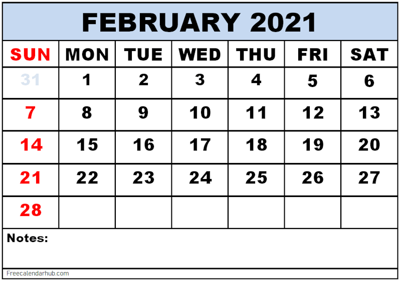 Free Printable Calendar 2021 February