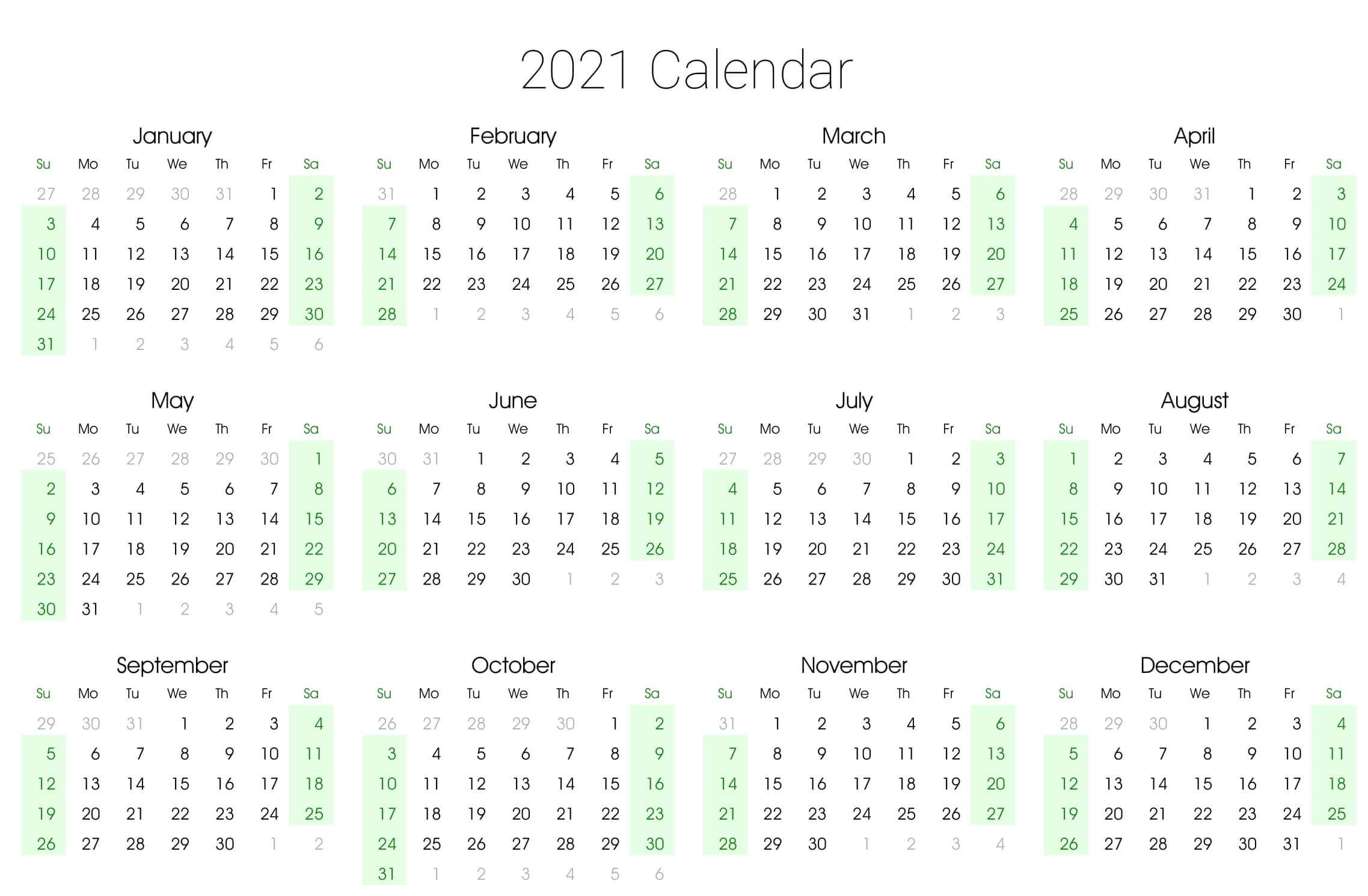 2021 Printable Calendar By Month