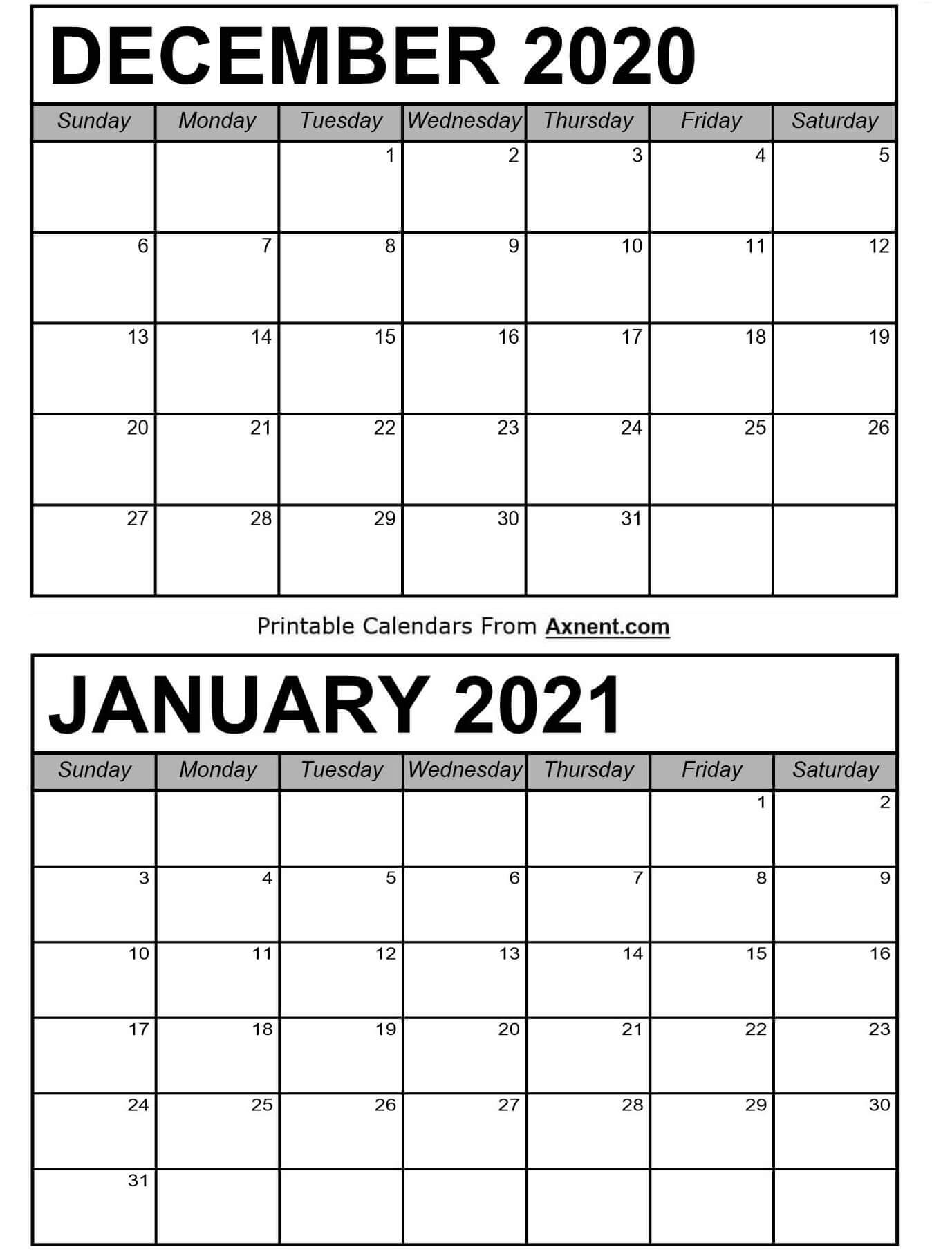 January To December 2021 Calendar Printable
