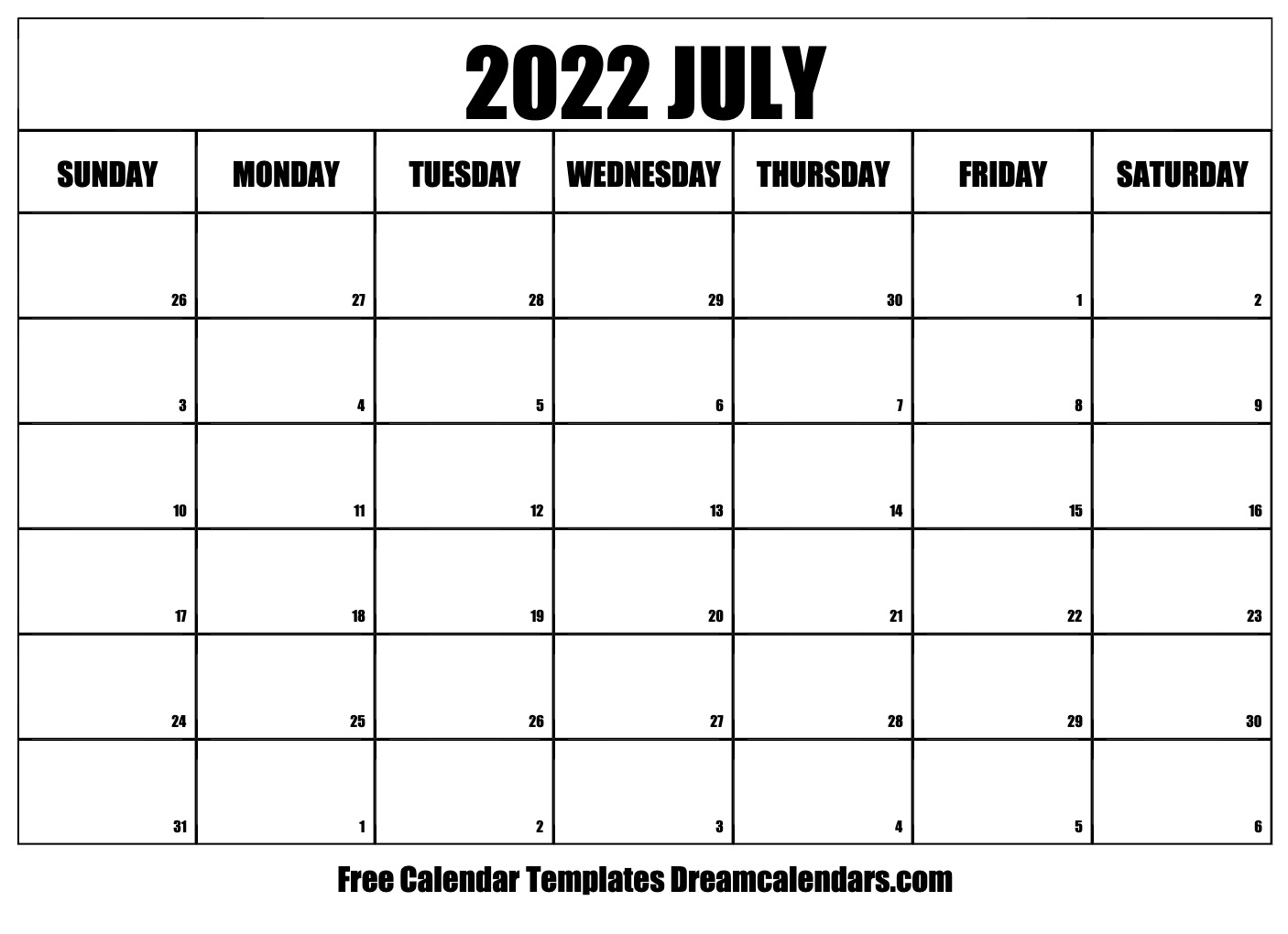 Printable 6 Month Calendar 2022