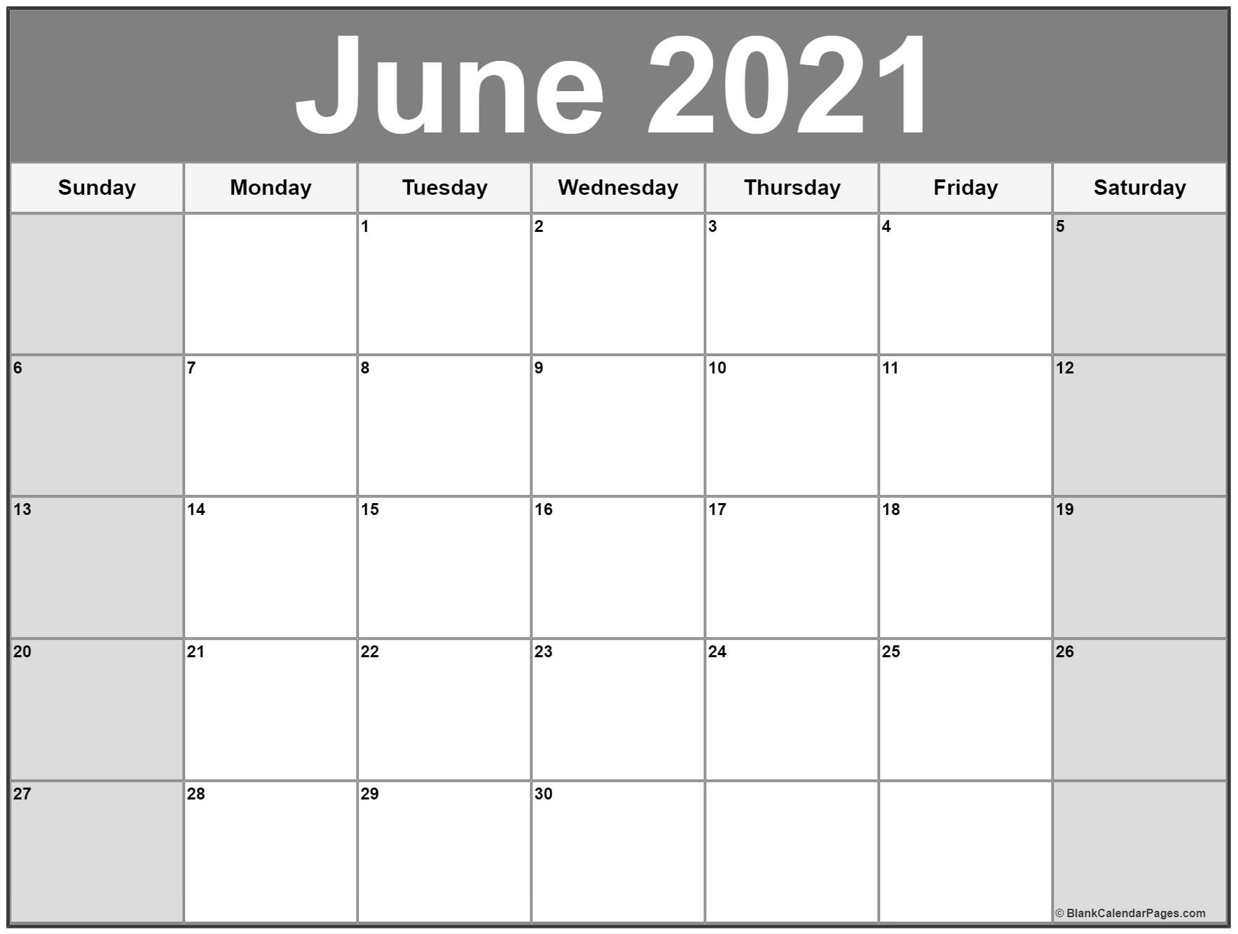Printable Monthly Calendar June 2021