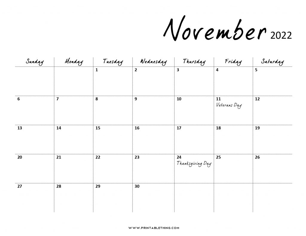 November 2022 Calendar Printable Pdf
