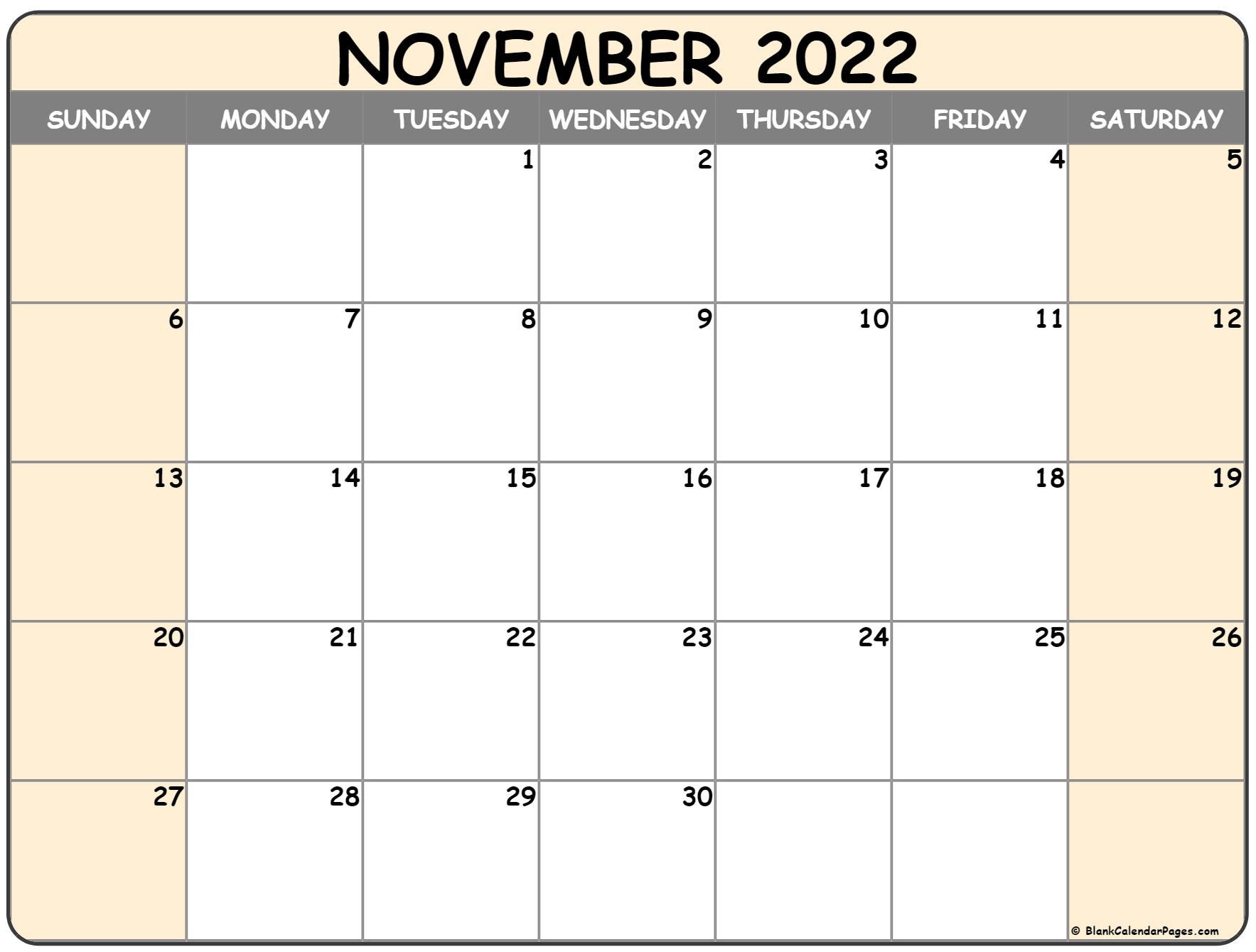 Blank November 2022 Calendar Printable
