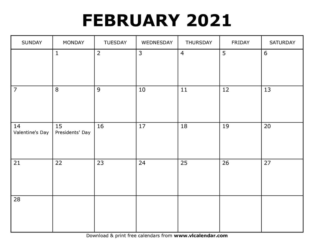 Printable 2021 February Calendar
