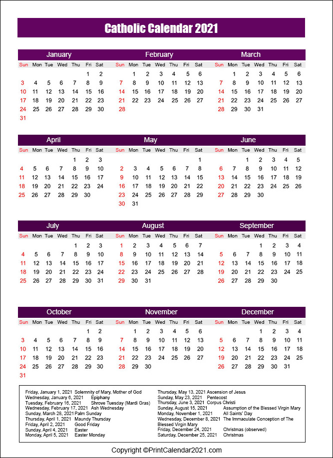 Printable Lent Calendar 2021