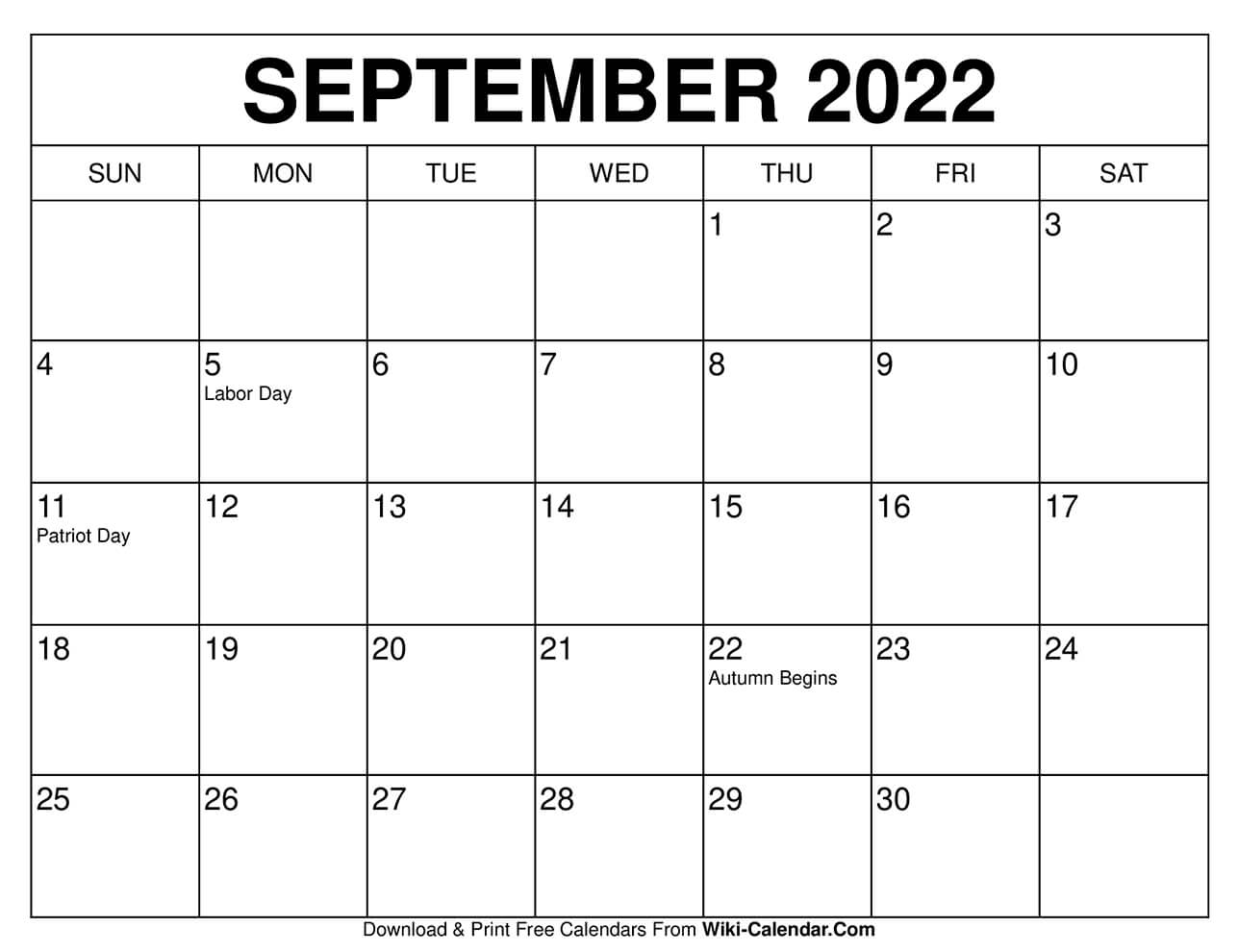 Calendar For September 2022 Printable