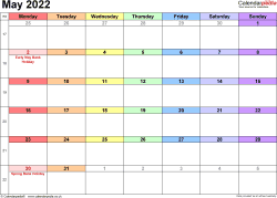 2022 Calendar With Bank Holidays Printable