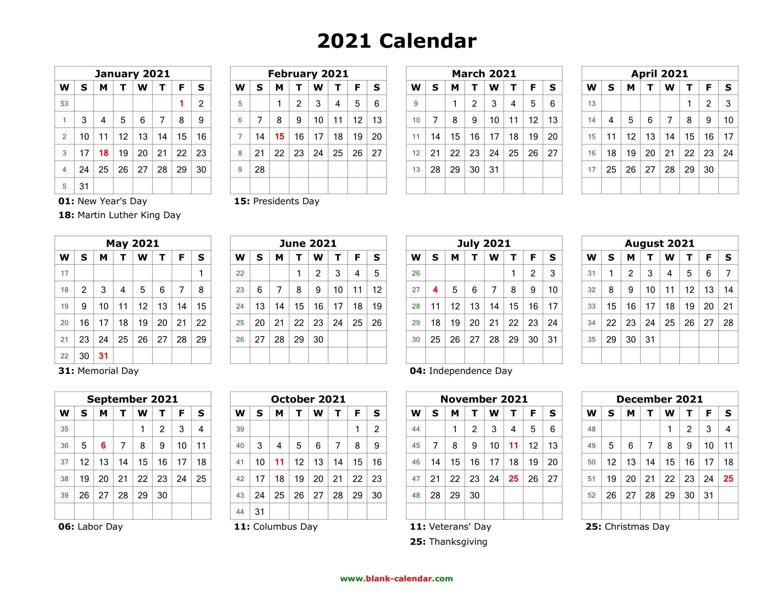 Daily Calendar 2021 Printable