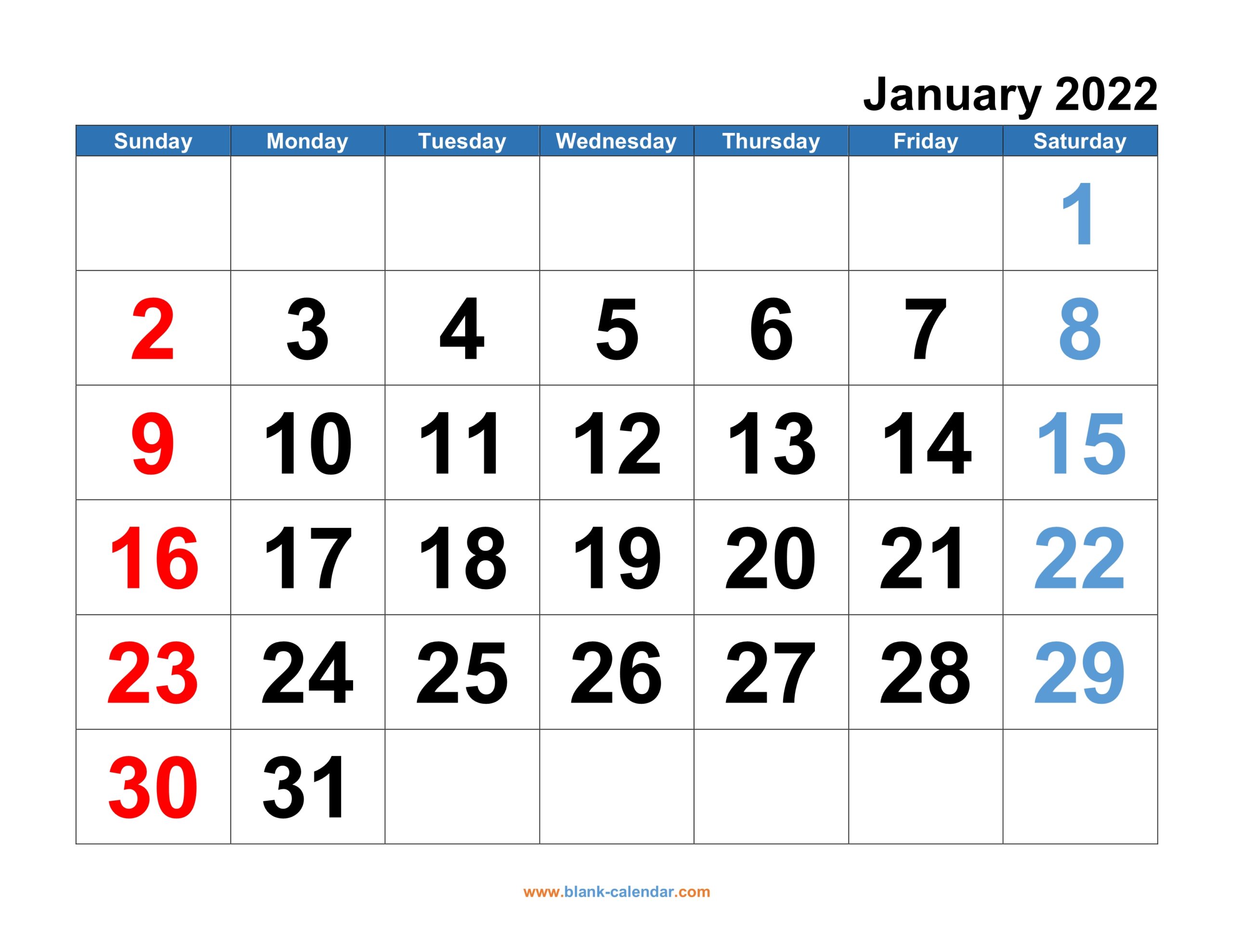 Free Printable Blank Calendars 2022