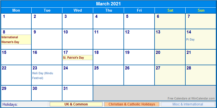 Printable Calendar Uk 2021