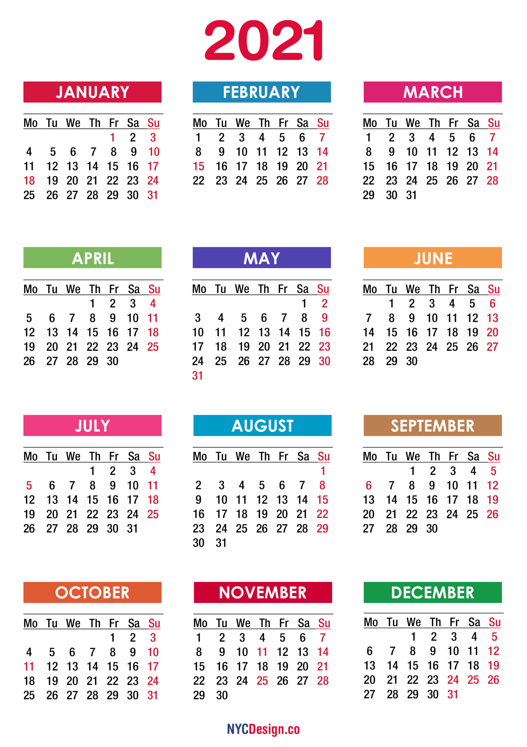 Free 2021 Printable Monthly Calendar