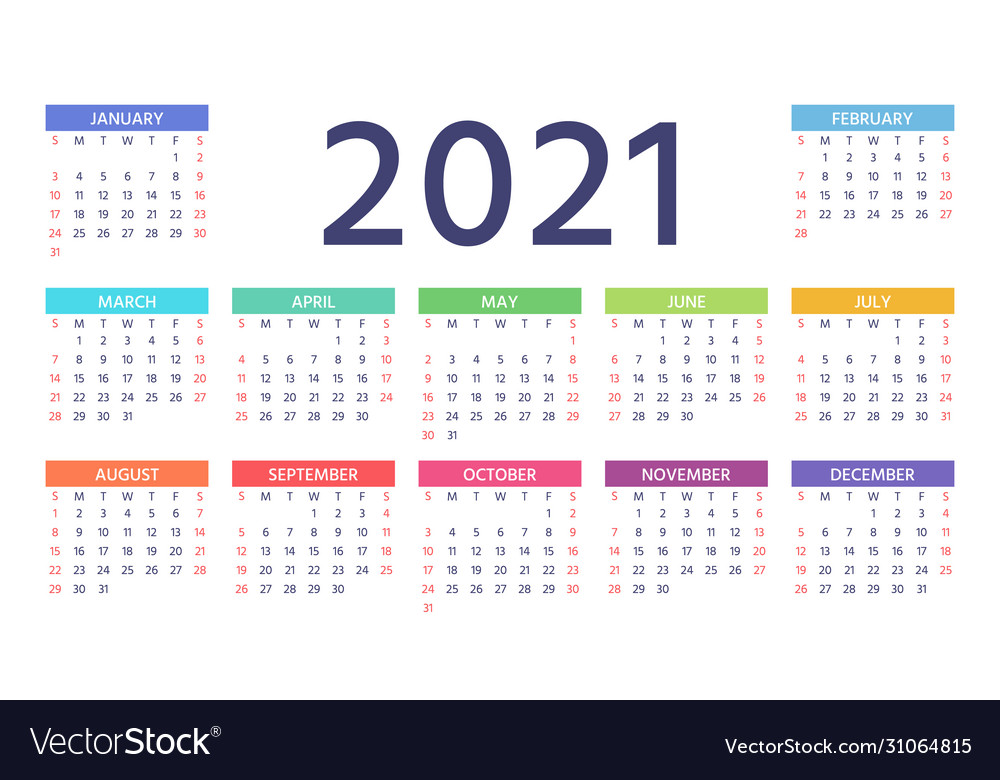 2021 Calendar Colorful Printable