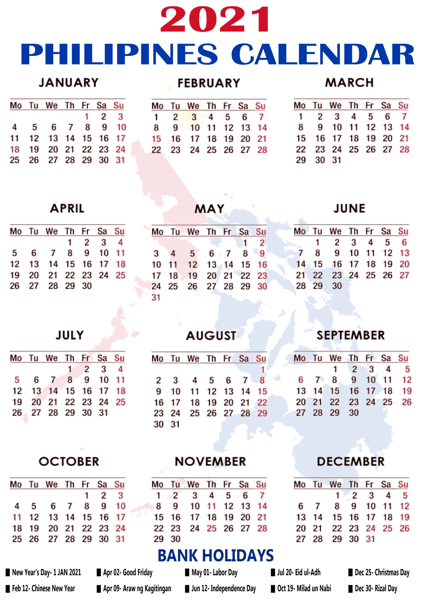 Calendar For 2021 With Holidays